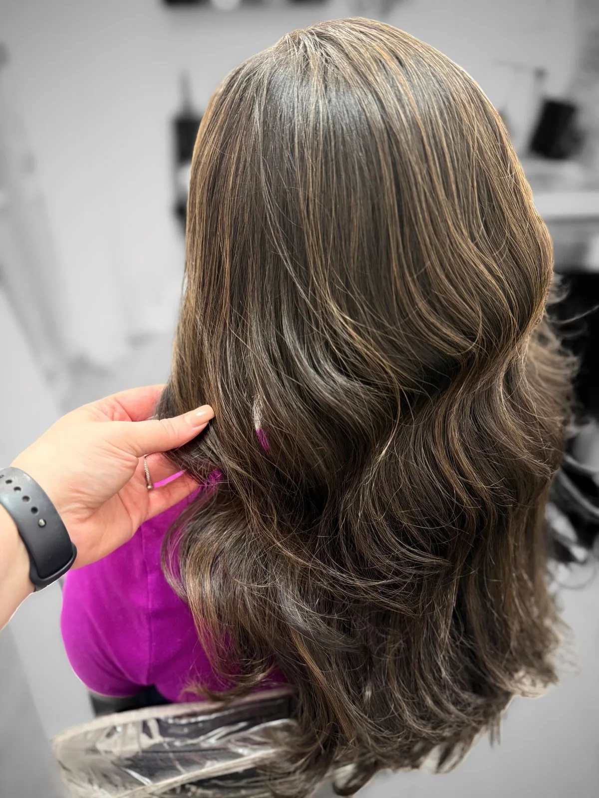 Brunette with warm honey balayage highlights